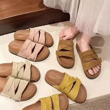 New Roman style one-word strap, thick-soled cool slippers, women s casual beach sandals, soft-soled outer slippers 35 коричневый