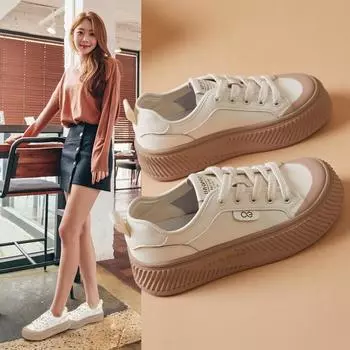 New round head women s simple thick sole heightening Internet celebrity board shoes casual simple women s shoes 35