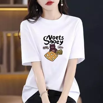 New Round Neck Short-sleeved T-shirt Female External Wear Fashion Loose Summer XS