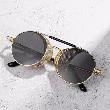 NEW Round Steampunk Sunglasses Men Women Fashion Metal Glasses Brand Design Vintage Sunglasses High Quality UV400 Gafas золотой