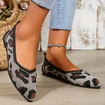 New Rubber Flat Sole Single Shoes Women s Spring and Summer Pointed Knitted Breathable Women s Shoes Women s Shallow Mouth Shoes 36 бежевый