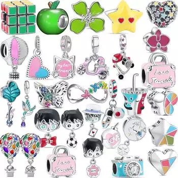 Новый S925 серебро яблочный глаз бабочка птица электромобиль кубик Рубика для мальчиков и девочек бусины подходят оригинальные подвески браслет DIY ювелирные изделия