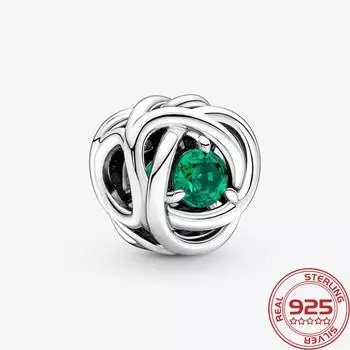 Новый S925 Серебряный Шарм Май Зеленый Камень Рождения Вечность Круг Шарм Подходит Мода 3 мм Браслет DIY Девушка Ожерелье Подвеска Подарок