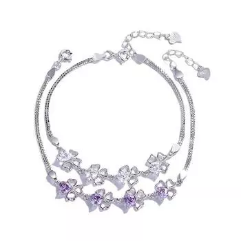 Новый браслет из стерлингового серебра S925, женский корейский вариант, простой модный браслет с бриллиантами Super Flash Lucky Clover