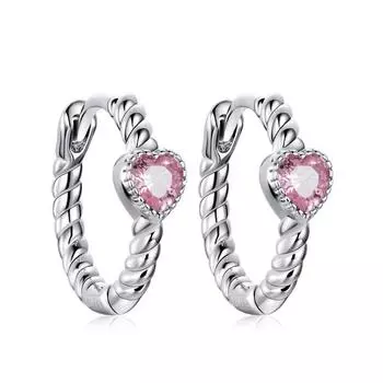 Новые серьги из стерлингового серебра S925 Love Pink Zircon Серьги для женщин Модные ювелирные изделия Подарки белый