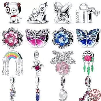 Новый S925 стерлингового серебра паве бабочка цветок замок ключ любовь бусины подходят оригинальные подвески браслет своими руками женские ювелирные изделия CHINA