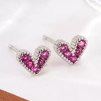 Новые серьги-гвоздики из стерлингового серебра S925 Love Pink Zircon Серьги для женщин Модные ювелирные изделия Подарки серебряный