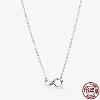 New Sale 925 Sterling Silver Crown Zirconia Word 8 Pendant Necklace Fashion Design Necklace Jewelry