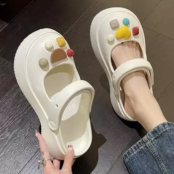 New Sandal Slippers DIY Cute Cartoon Clogs Women Mules Summer Beach Sandals Cave Hole Female Garden Shoe For Students Girls 36-37