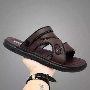 New sandals men s 2025 new leather platform beach summer outer wear dad non-slip and wear-resistant dual-purpose Shoes 40 чёрный