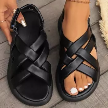 New Sandals Women Summer Ladies Flat Sandals Fashion Velcro Beach Shoes 36 чёрный