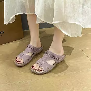 New Sandals Women Summer Shoes Women Elegant Low Heels Sandals Summer Slippers Zapatos Mujer Wedge Heeled Sandals Female 2024 36 чёрный