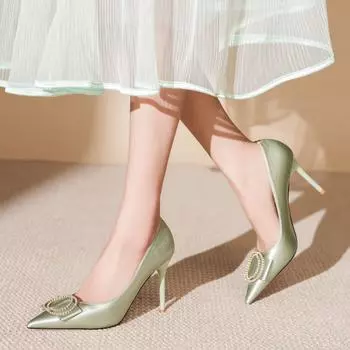 New satin rhinestone stiletto high heels temperament shoes versatile daily 34
