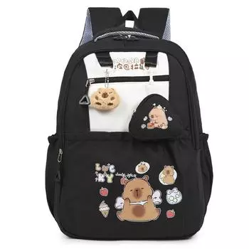 New schoolbag women s large-capacity cute cartoon backpack junior high school primary school students durable lightweight backpack чёрный