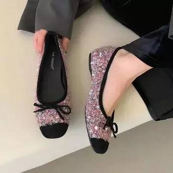Новый дизайн с пайетками Женские балетки Мягкие нескользящие балетки Женские рабочие туфли Удобные модельные туфли 35