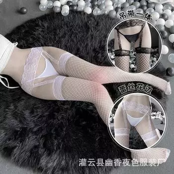 New sex stockings women s black silk lace suspender fishnet socks sexy temptation large size set One size