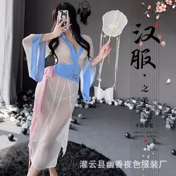 Новое сексуальное нижнее белье сексуальная перспектива китайский стиль длинное платье вышитый костюм ханфу платье униформа Average size