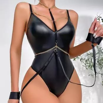 Новое сексуальное нижнее белье сексуальное женское лакированное кожаное цепное косплей комбинезон секс костюм S