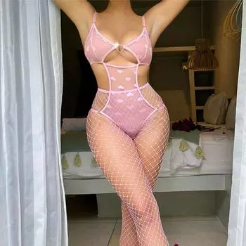 Новое сексуальное нижнее белье, сексуальный женский сетчатый комбинезон с принтом любви, сексуальный комплект оптом S