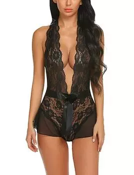 Новое сексуальное боди с кружевной сеткой на спине и вырезом на шее S