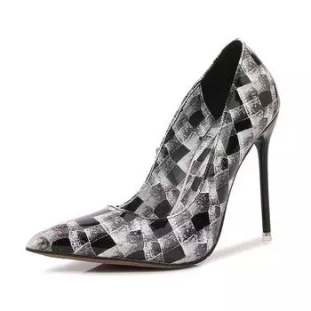 New sexy girl high heels women s thin heels pointed large size versatile color plaid nightclub women s shoes 35