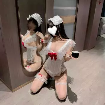 New sexy high-end chef maid apron hollow lace ruffle maid suit One size