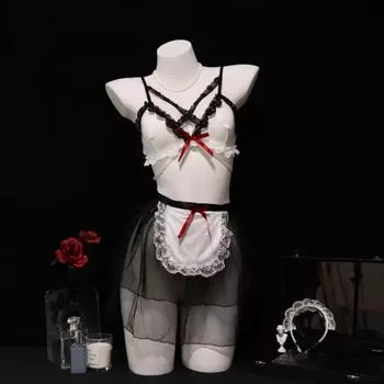 Новый Сексуальный Комплект Нижнего Белья Сладкая Горничная Соблазнение Сексуальная Пижама Кружево Косплей Форма Горничной One size fits all [80-60kg]