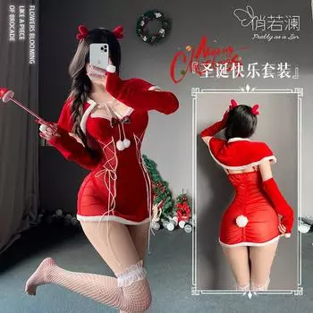 Новое сексуальное нижнее белье сексуальный рождественский кролик новогодний халат искушение бесплатный костюм One size [can wear 80-62.5 kg]