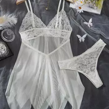 Новый сексуальный комплект с глубоким V-образным вырезом из кружева на подвязках S