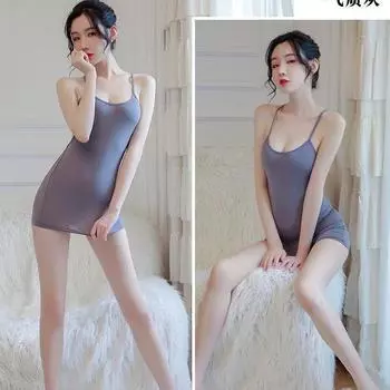Новое сексуальное нижнее белье ледяной шелк пижама на бретелях сексуальное платье с открытой спиной соблазнение облегающее бедра секретарский комплект 1032 One size