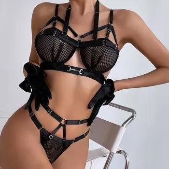 Новое сексуальное нижнее белье сексуальные красотки сетка ночной клуб металлическое горло комплект из двух частей для женщин S