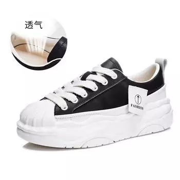 New shell head dissolving shoes 2025 spring leather little white shoes women s thick sole heightening casual shoes flat bottom women s shoes tide 35