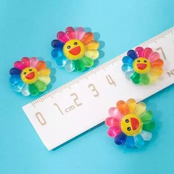 New Shell Patch Small Fresh Mobile Phone Flower Cream Gel Non-porous Colorful Smiling Face Sunflower Patch DIY Resin 10pcs Bright Face 28mm разноцветный