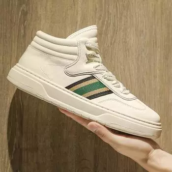 Новые туфли для мужчин Кожаные повседневные туфли Весенние белые полосатые туфли для скейтбординга на плоской подошве Молодежные трендовые кожаные кроссовки 39 чёрный