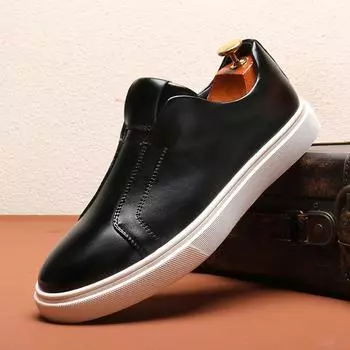 New Shoes for Men Leather Casual Shoes Fashion Flat Skateboard Shoes Street Cool Slip-on Loafers 39 чёрный