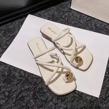 New Shoes for Women Fashion Sandals Summer Thin Bands Low Heels Pumps Casual High Heels Slipper 35 серебряный