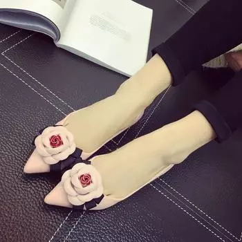 Новые туфли для женщин Туфли на низком каблуке с милыми цветами Туфли на высоком каблуке OL Повседневные туфли с острым носком 35 чёрный