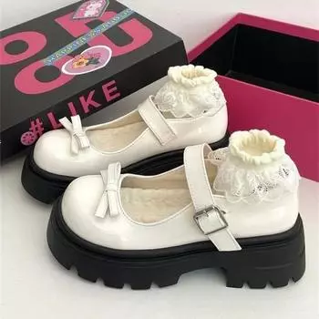 new Shoes Lolita Shoes Women Japanese Style Jane Shoes Women Vintage High Heel Platform College Big Size 43 35 чёрный