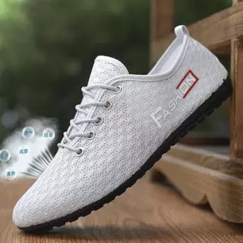 New shoes men s summer breathable mesh shoes Korean version of trendy men s casual mesh shoes Doudou shoes canvas shoes men 39 серый