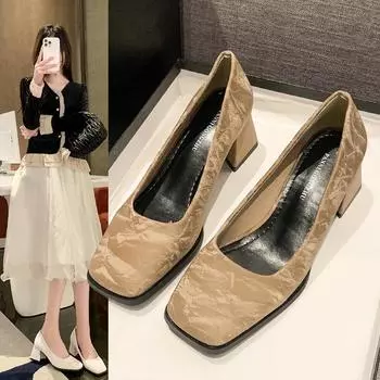 Новые туфли женские на высоком каблуке для вечеринок и свадеб, квадратный носок, весна-лето, размер 35-39, женские модные повседневные туфли-лодочки 35 абрикосовый