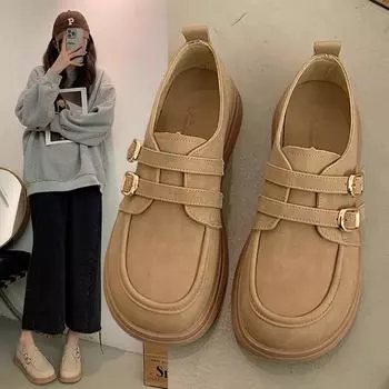 New shoes women soft flat comfortable spring and autumn Internet celebrity fashion one word buckle belt single shoes 35 хаки