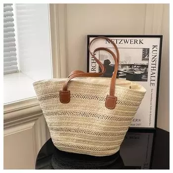 New shoulder woven bag women s commuter tote bag large-capacity vacation beach bag women s bag