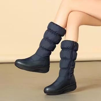 New side zipper high down boots thick hair snow boots slope heel casual boots 35-44 foreign trade women s boots 35 чёрный