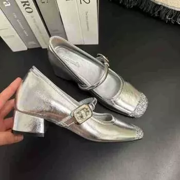 New silver inner height increase 7cm Mary Jane shoes women s versatile small fashion height increase single shoes 34