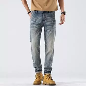 New Simple and Versatile Big Cow Slim Fit Small Straight Jeans 28 синий