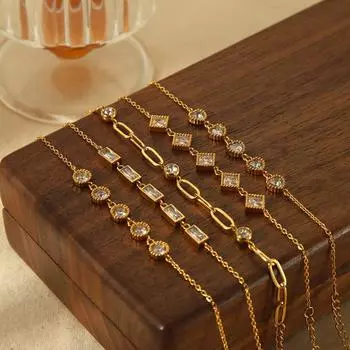 New Simple Fashion Design 18K Gold Plated Stainless Steel Zircon Geometric Bracelet Premium Female