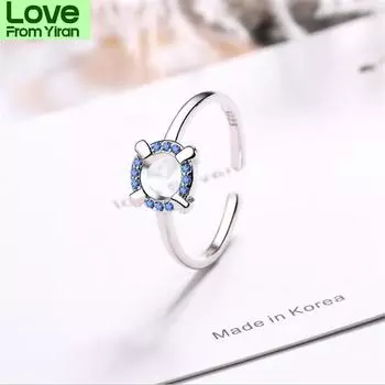 New Simple Fashion Small Dianond Blue Crystal Square 925 Sterling Silver Jewelry Personality Geometric Opening Rings Xzr026 разноцветный
