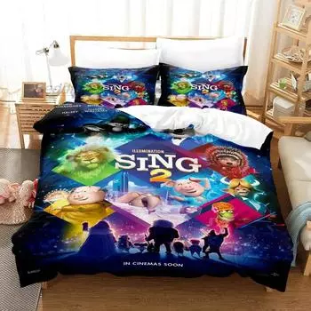 New Sing 2 Bedding Set Single Twin Full Queen King Size Bed Set Aldult Kid Bedroom Duvetcover Sets 3D Print Kawaii Aniem EU Single 135x200cm