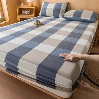 New Single Character Bed Hat Yarn-dyed 100% Cotton Washed Cotton Mattress 360 Degree Mattress Cover with Elastic Wrap 180x200 Only 2 pillowcases