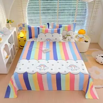 New Single-item Bed Sheet Plant-based Cashmere Mattress Cover Printed Cartoon Bed Cover Skin Friendly Bedding for Two 200x230 Only 2 pillowcases